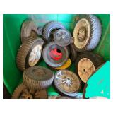 Lot of Lawn Mower Wheels and Tires Assortment including Various Sizes and Types