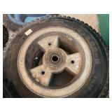 Lot of Lawn Mower Wheels and Tires Assortment including Various Sizes and Types