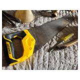 Toolbox and Hand Tools including Stanley Hand Saw, EZ Grip Suction Handle, and Accessories