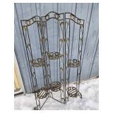 Metal Folding Tri Panel Plant Stand with Decorative Shelves