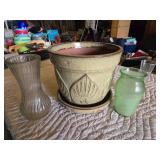 Ceramic Planter Pot with Glass Vases