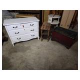 White Dresser, Red Chest, and Wooden Table