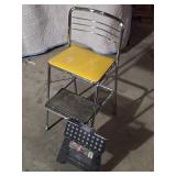 Vintage Yellow Chrome Step Stool Chair and Folding Step Stool