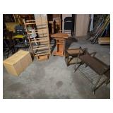 Various Household Furniture Items including Storage Bench, Wooden Rack, and Side Tables