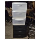 Plastic and Metal Storage and Organization Items including Drawers, Shelving Units, and Ironing Boards