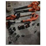 Black+Decker Cordless Tool Set including Drill, Hedge Trimmer, Leaf Blowers, and String Trimmer with Batteries and Chargers - Works