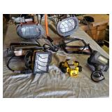 Lot of Lighting Equipment including Smart Electrician LED Floodlights, Defiant Spotlight, and Portable Work Lights