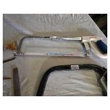 Hand Tools and Blades Lot including Nicholson Bow Saw, Lenox Hacksaw, and Various Saw Blades