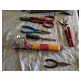 Various Hand Tools including Hammer, Pliers, Screwdrivers, and Square