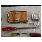 Various Hand Tools including Hammer, Pliers, Screwdrivers, and Square