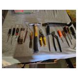 Lot of Assorted Hand Tools Including Hammer, Screwdrivers, and Pliers