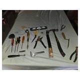 Lot of Hand Tools Including Stanley Hammer, Level, Tape Measure, and Screwdrivers