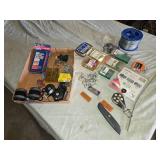 Lot of Hardware and Tools including Permatex Muffler & Tailpipe Band, Stanley Utility Knife, and Arrow Assorted Rivets
