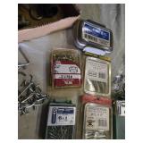 Lot of Hardware and Tools including Permatex Muffler & Tailpipe Band, Stanley Utility Knife, and Arrow Assorted Rivets