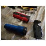 Various Flashlights and Tool Set with Accessories Including Case and Safety Lights