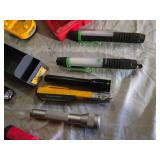 Various Flashlights and Tool Set with Accessories Including Case and Safety Lights