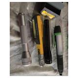 Various Flashlights and Tool Set with Accessories Including Case and Safety Lights