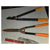 Lot of Garden Tools Including Fiskars Lopper, Shears, and Trowel Set