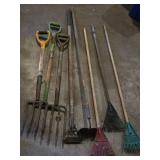 Ames Digging Fork, Razor-Back Rake, and Purdy Power Lock Extension Pole