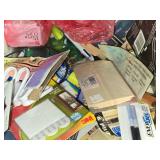 Assorted Office Supplies including Avery Pin Style Name Badges, Desk Lamp, and Various Stationery Items