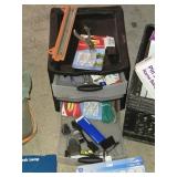 Assorted Office Supplies including Avery Pin Style Name Badges, Desk Lamp, and Various Stationery Items
