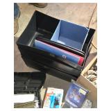 Collection of Office Supplies and Equipment including Filing Drawers, Desk Lamp, and Various Stationery Items