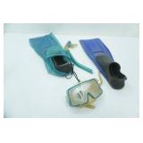 Snorkeling Mask, Breather, Fins, and Carrying Bag