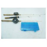 ice fishing jigs and small tackle organizer (one broken tip)