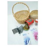 Sewing Supplies Lot: New Glue Tape and Refills, baskets, safety pins, Velcro, lace edging