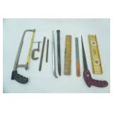 Hand Tools Lot: Saws, Levels, Pry Bars, File