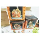 Vintage Ceramic Halloween Village Lighted Houses, American Flag Candle Holder Tea Kettle and more