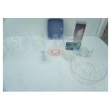Rubbermaid Bar Pan, Pink Depression Glass Plate, Crystal Candle Holders, Glass Votive Holders