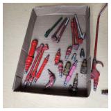 Air tools and accessories including various nozzles and pressure gauges