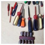 Assorted Hand Tools including Screwdrivers, Brushes