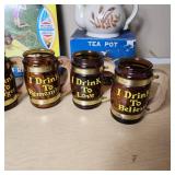 Ceramic Tea Pot, Mini  Mugs, Slip 