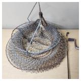 Assorted Fishing Equipment including Silstar Vertex Reel, Ice Fishing Rods, Rattle Reel, and Wire Fish Basket