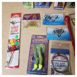 Fishing Tackle including Eagle Claw Snells, Cyber Flex Grubs, and Blue Fox Big Crappie Jigs