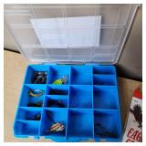 Fishing Gear Lot including Eagle Claw Snells, Lures, and Tackle Organizer