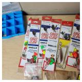Fishing Gear Lot including Eagle Claw Snells, Lures, and Tackle Organizer