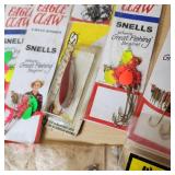 Fishing Gear Lot including Eagle Claw Snells, Lures, and Tackle Organizer