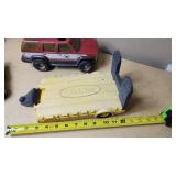 Tonka and Nylint Toy Vehicle Lot including Tonka Trailer, Nylint Fire Truck, and Tonka Bucket Truck