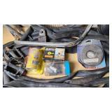 Mixed Bicycle Parts and Accessories including Kenda Bicycle Tube, Bell Brake Cable Set, Handlebars, and Pedals