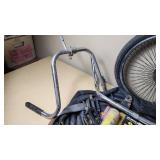 Mixed Bicycle Parts and Accessories including Kenda Bicycle Tube, Bell Brake Cable Set, Handlebars, and Pedals