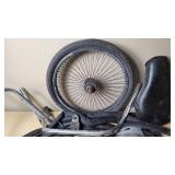 Mixed Bicycle Parts and Accessories including Kenda Bicycle Tube, Bell Brake Cable Set, Handlebars, and Pedals