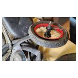 Mixed Bicycle Parts and Accessories including Kenda Bicycle Tube, Bell Brake Cable Set, Handlebars, and Pedals