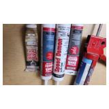 Caulking Gun and Sealant Lot including Red Devil Speed Demon, DAP Kwik Seal Plus, and Other Sealants