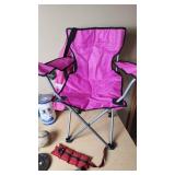 Lot including Pink Folding Chair, Decko Filter Cartridge, and Sports Equipment