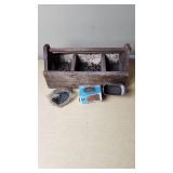 Vintage Wooden Tool Caddy with Nails and Accessories