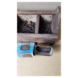 Vintage Wooden Tool Caddy with Nails and Accessories