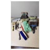 Lot of Painting and Cleaning Tools including Brushes and Rollers